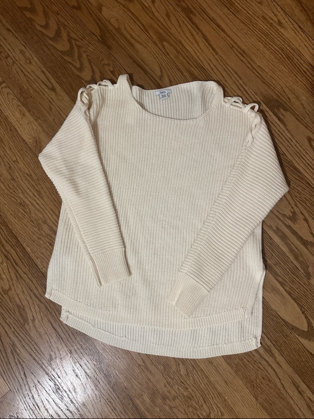 Bar III Cream Lace-Up Shoulder Crew Sweater